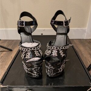 Black Platform Sandals with Chain Detail